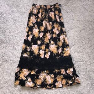 Festival Floral Maxi Skirt with lace detail